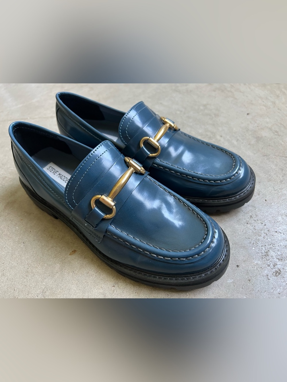 Steve Madden Teal Blue Leather Loafers 8